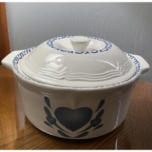 Vintage Corelle Blue Heart Stoneware 2 Handle Covered Casserole Dish 2 qt.